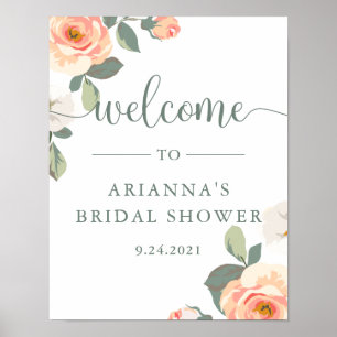 Pretty Peach Floral Bridal Shower Welcome Sign