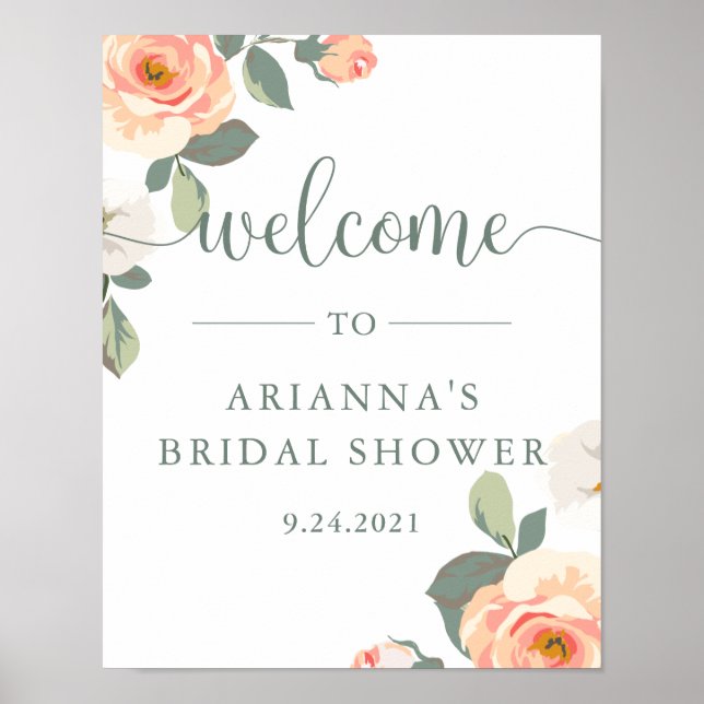 Pretty Peach Floral | Bridal Shower Welcome Sign (Front)