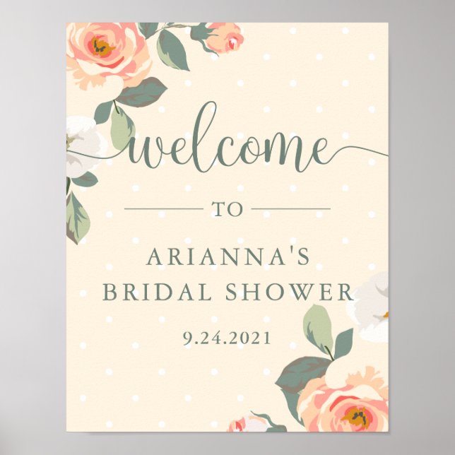 Pretty Peach Floral | Bridal Shower Welcome Sign (Front)