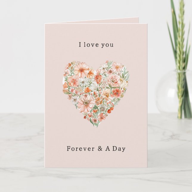 Pretty Peach Floral Heart Love Card (Front)