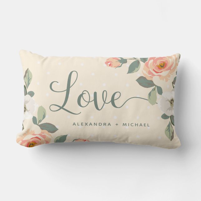 Pretty Peach Floral | Love Lumbar Cushion (Front)