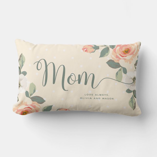 Pretty Peach Floral | Mum Lumbar Cushion (Front)