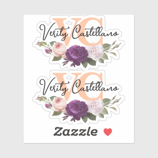 Pretty Peach Floral Roses Personal Name Logo 2-Up (Sheet)