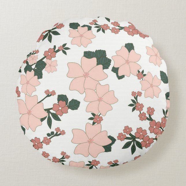 Pretty Peach Floral Round Cushion (Front)