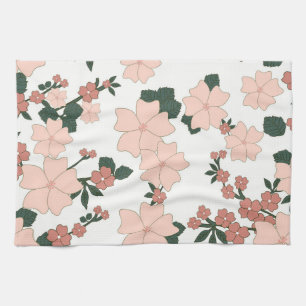 Pretty Peach Floral Tea Towel