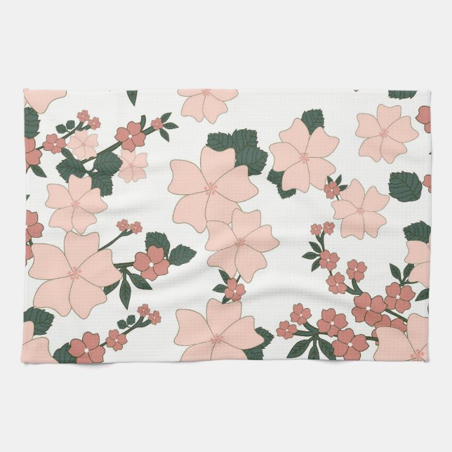 Pretty Peach Floral Tea Towel (Horizontal)