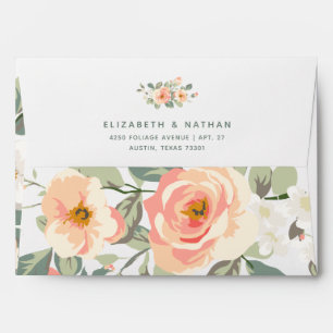 Pretty Peach Floral   Wedding Envelope
