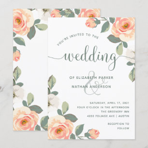Pretty Peach Floral   Wedding Invitation