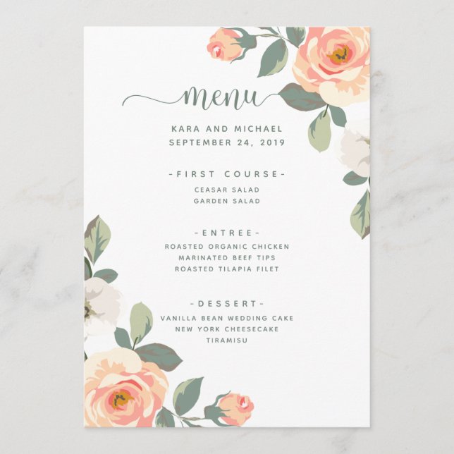 Pretty Peach Floral | Wedding Menu (Front)