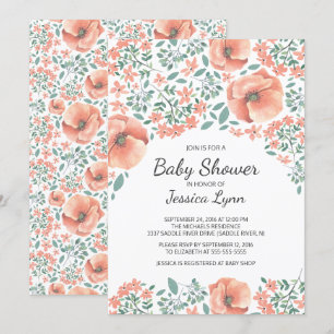 Pretty Peach Flowers Baby Shower Invite