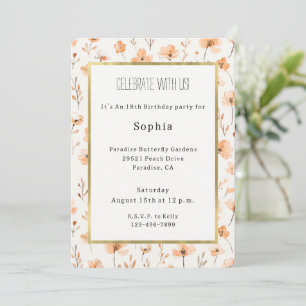 Pretty Peach Flowers Birthday Invitation