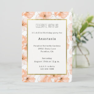 Pretty Peach Flowers Birthday Invitation