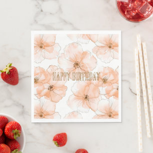 Pretty Peach Flowers Birthday Napkin