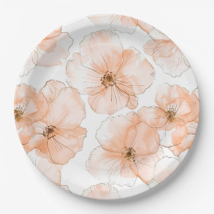 Pretty Peach Flowers Birthday Paper Plate