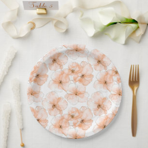 Pretty Peach Flowers Birthday Paper Plate