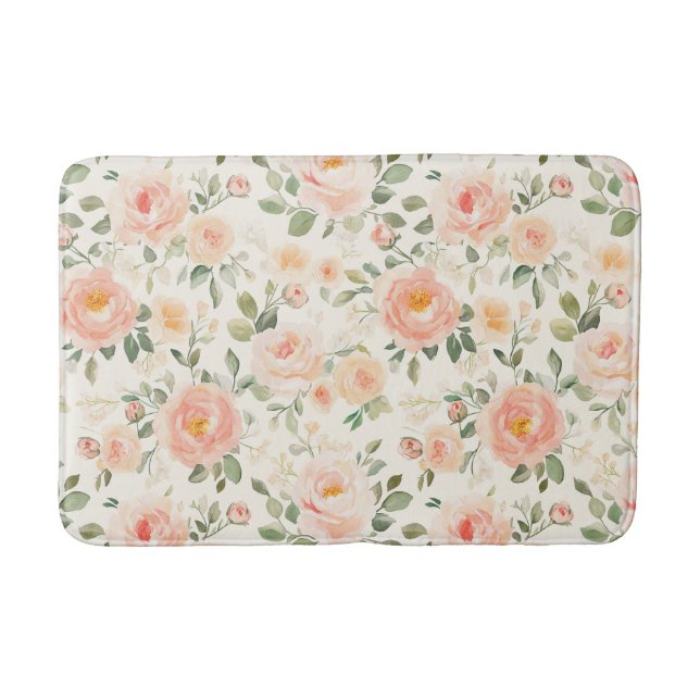 Pretty Peach Flowers Bridal Shower Bath Mat (Front)