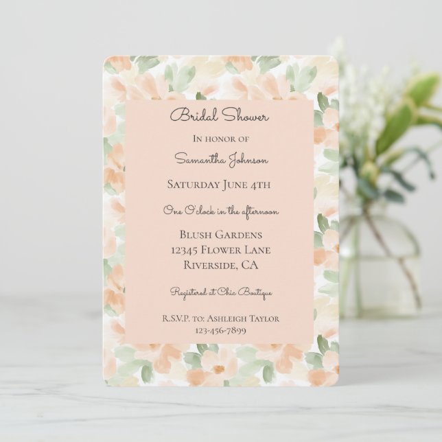 Pretty Peach Flowers Bridal Shower Invitation (Standing Front)