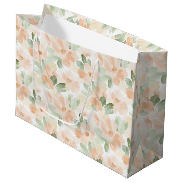 Pretty Peach Flowers Bridal Shower Large Gift Bag (Front Angled)