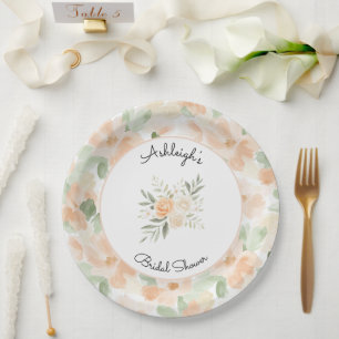 Pretty Peach Flowers Bridal Shower Paper Plate