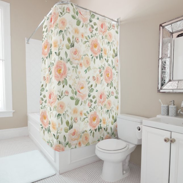 Pretty Peach Flowers Bridal Shower Shower Curtain (In Situ)