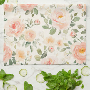 Pretty Peach Flowers Bridal Shower Tea Towel