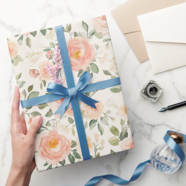 Pretty Peach Flowers Bridal Shower Wrapping Paper (Gifting)