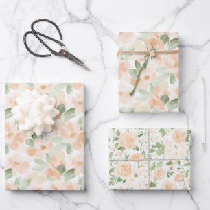 Pretty Peach Flowers Bridal Shower Wrapping Paper Sheet