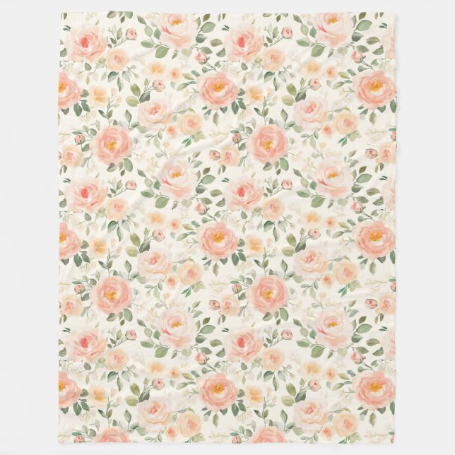 Pretty Peach Flowers   Fleece Blanket (Front)