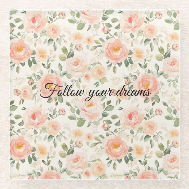 Pretty Peach Flowers   Glass Coaster (Front)