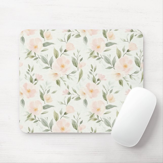 Pretty Peach Flowers Mouse Mat (With Mouse)