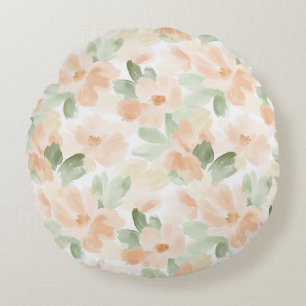 Pretty Peach Flowers Round Cushion