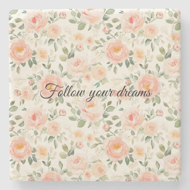 Pretty Peach Flowers   Stone Coaster (Front)