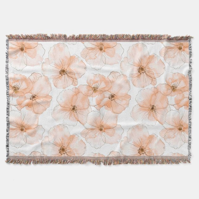 Pretty Peach Flowers Throw Blanket (Front)