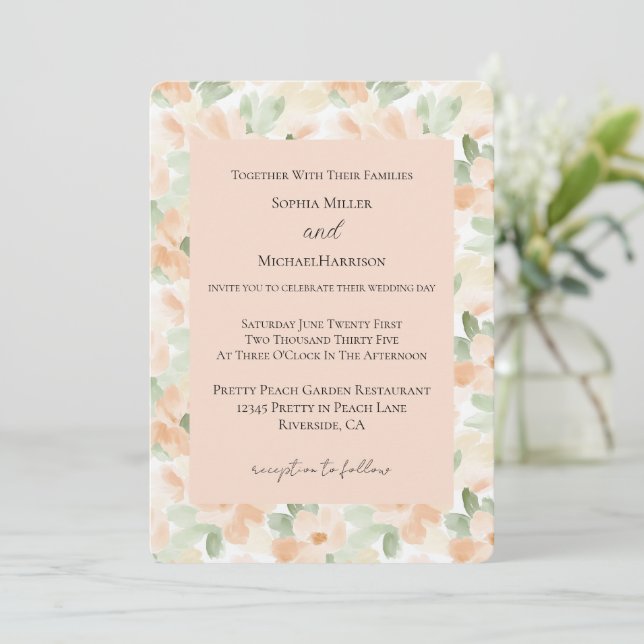 Pretty Peach Flowers Wedding    Invitation (Standing Front)