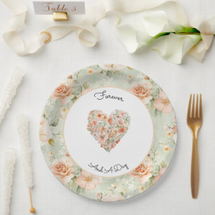 Pretty Peach Flowers Wedding Paper Plate