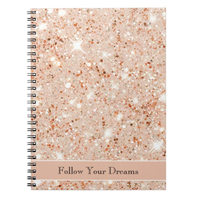 Pretty Peach Glitter Dreams Notebook (Front)