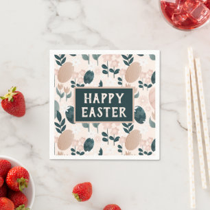 Pretty Peach Green Boho Botanical Easter Egg Napkin