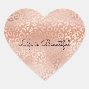 Pretty Peach Leopard Print Heart Sticker
