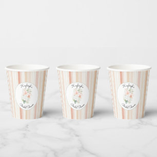  Pretty Peach Orchid Flowers Stripe Bridal Shower  Paper Cups