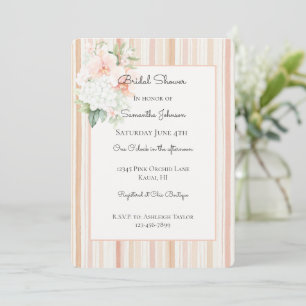 Pretty Peach Orchid Flowers Stripes Bridal Shower Invitation
