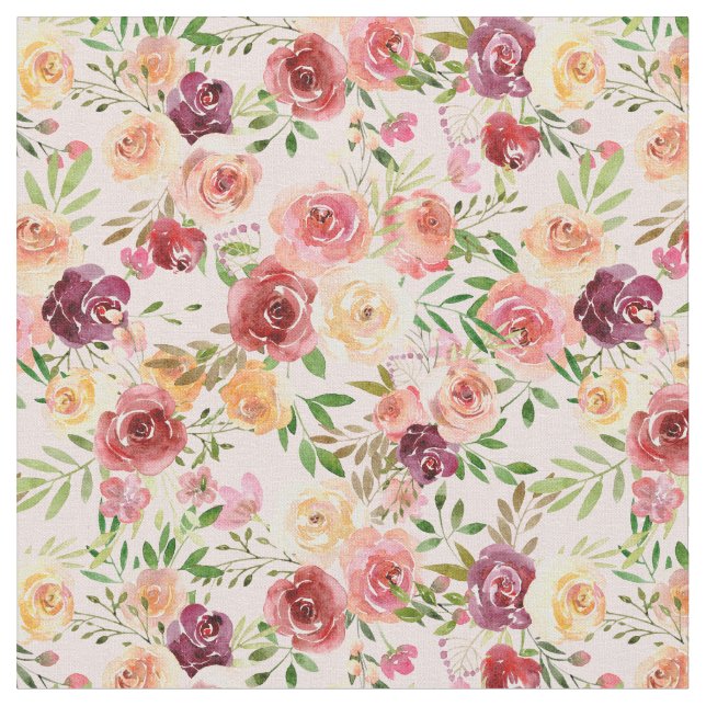 Pretty Peach Peony Floral Fabric (Close Up)