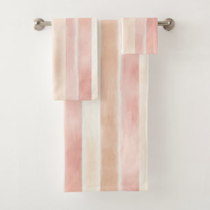Pretty Peach Pink Cream Stripes  Bath Towel Set