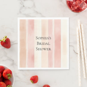 Pretty Peach Pink Cream Stripes Bridal Shower Napkin