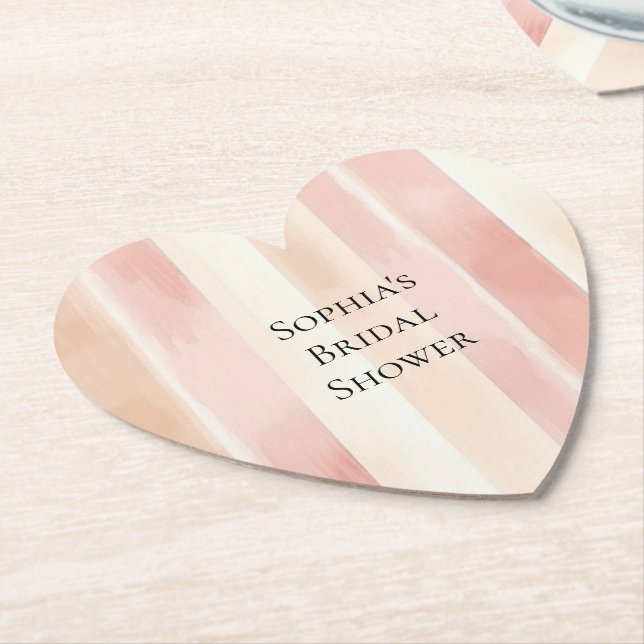 Pretty Peach Pink Cream Stripes Bridal Shower Paper Coaster (Angled)