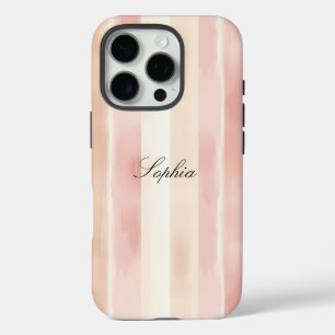 Pretty Peach Pink Cream Stripes iPhone 16 Pro Case