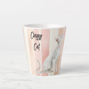 Pretty Peach Pink Cream Stripes Cat Latte Mug