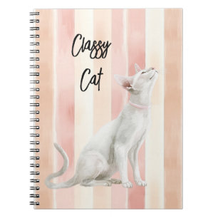 Pretty Peach Pink Cream Stripes Cat Notebook