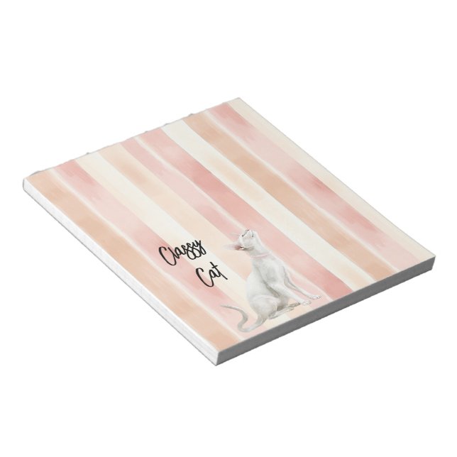 Pretty Peach Pink Cream Stripes Cat Notepad (Angled)