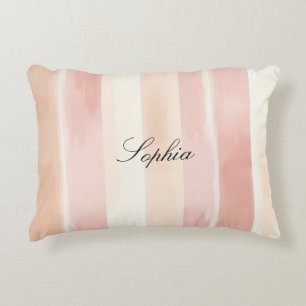 Pretty Peach Pink Cream Stripes Decorative Cushion