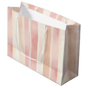 Pretty Peach Pink Cream Stripes Large Gift Bag